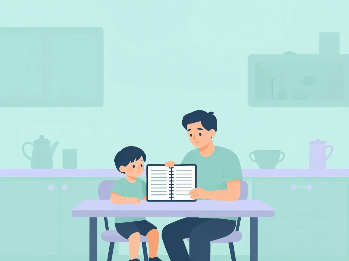 Flat vector illustration of a parent and child sharing a calm mom