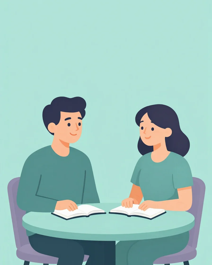 Flat vector illustration of two adults in a friendly conversation