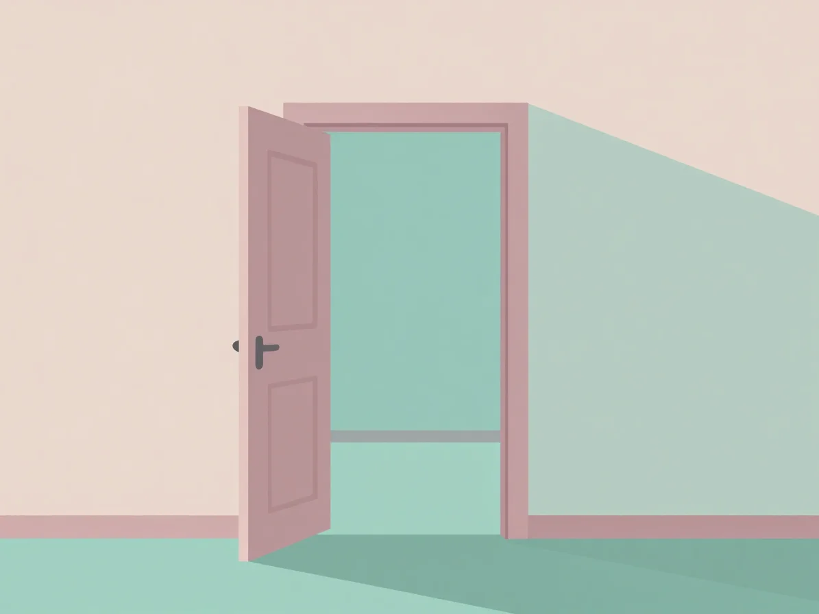 Flat vector illustration of a simple open door and a path leading
