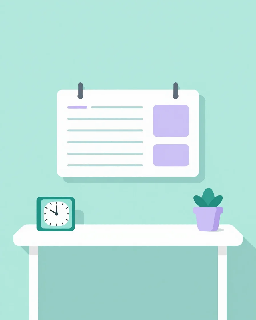 Flat vector illustration of a calm, uncluttered desk with a soft